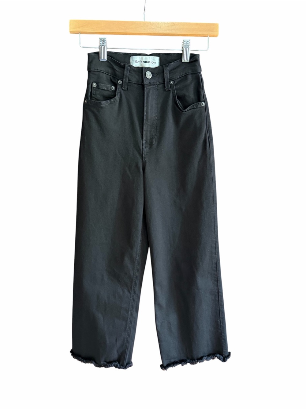 REFORMATION‎ Stretch Flood Raw Hem Jeans Black 24